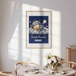 Personalised Sweet Dreams Wall Art - Custom Name Print Cute Nursery Poster Baby Bedroom Decor Adorable Sleepy Moon Keepsake Gift - thumbnail 2