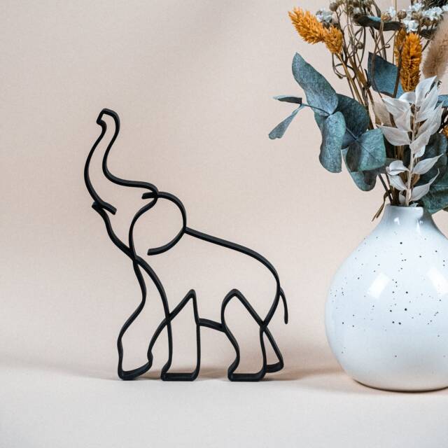 Elephant - Line Art 3D Print Modern Decoration & Gift Idea For Animal Lovers - image 1