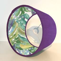 Purple Velvet Drum Lampshade, Double Sided Lampshade With Palm Eaves Cotton Interior, Ceiling Light Shade - thumbnail 2