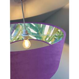 Purple Velvet Drum Lampshade, Double Sided Lampshade With Palm Eaves Cotton Interior, Ceiling Light Shade - thumbnail 3