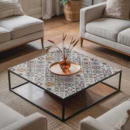 Mosaic With Ornaments Glass Table Top, Gray Cover, Scratch-Resistant Layer, Modern Tabletop - thumbnail 3