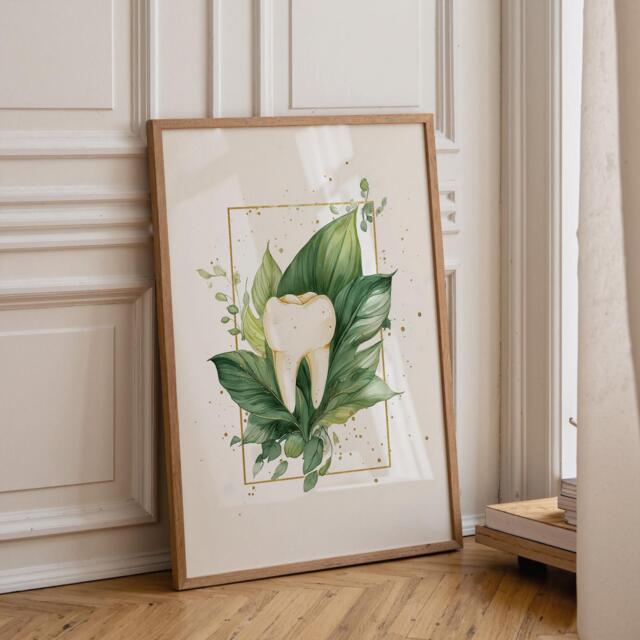 Dental Wall Art Print - Botanical Teeth Illustration Modern Dentist Office D??cor Anatomy Medical - image 1