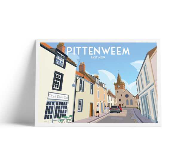 Pittenweem Scotland Art Print East Neuk Clock Tower Illustration - image 1
