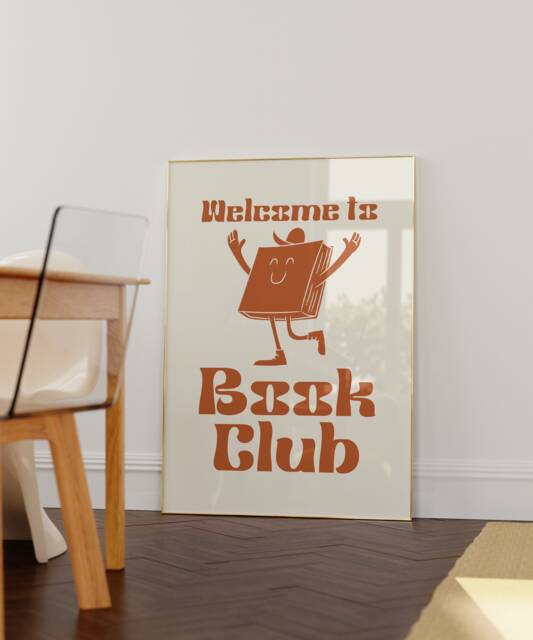 Book Club Retro Print - Welcome To Club, Character, Simple Poster, 70S 80S 90S Art, Fun Quirky Literature, Novel - image 1