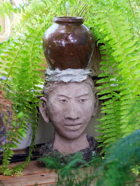 Garden Sculpture - Outdoor Wall Art Concrete Face Decor - image 1