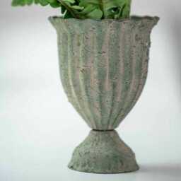 Small Mini Green Urn - Rustic Distressed Metal Vase Planter Ribbed Fluted Posy Classic - thumbnail 2