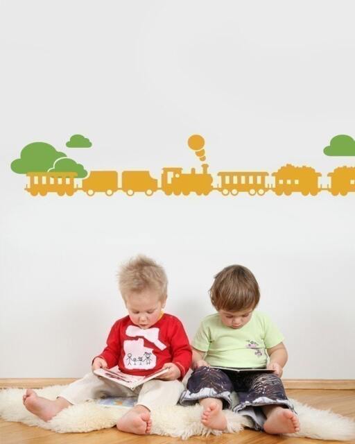 Train With Clouds Decal Set - Kids Vinyl Wall Sticker - image 1