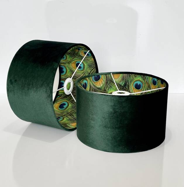New Luxury Hq Double Sided Bottle Green Velvet & Peacock Feathers Combination Lamp Shade Pendant Light All Shapes Sizes - image 1