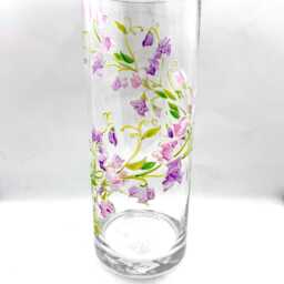 Hand Painted Sweetpea Glass Vase Floral Home Decor - thumbnail 2