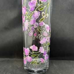 Hand Painted Sweetpea Glass Vase Floral Home Decor - thumbnail 3