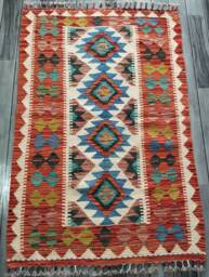 Handmade Kilim Rug, Artisan Afghan Turkish Navajo Geometric Wool Rug 127x83 cm - thumbnail 1