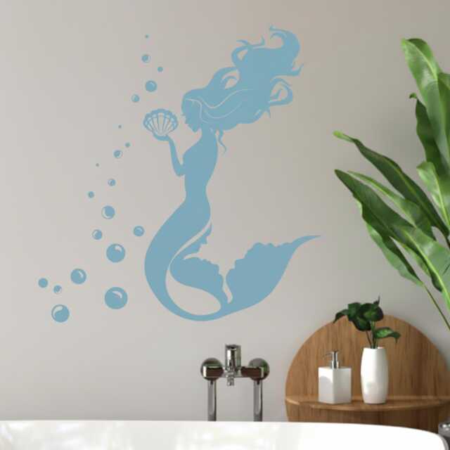 Mermaid Wall Decals For Girly Bathroom Decor Or Girls Nursery, Sticker Perfect Artwork - image 1