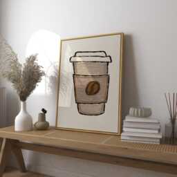 Coffee Cup Art Print, Mid Century Modern Kitchen Bar Cart Decor - thumbnail 1