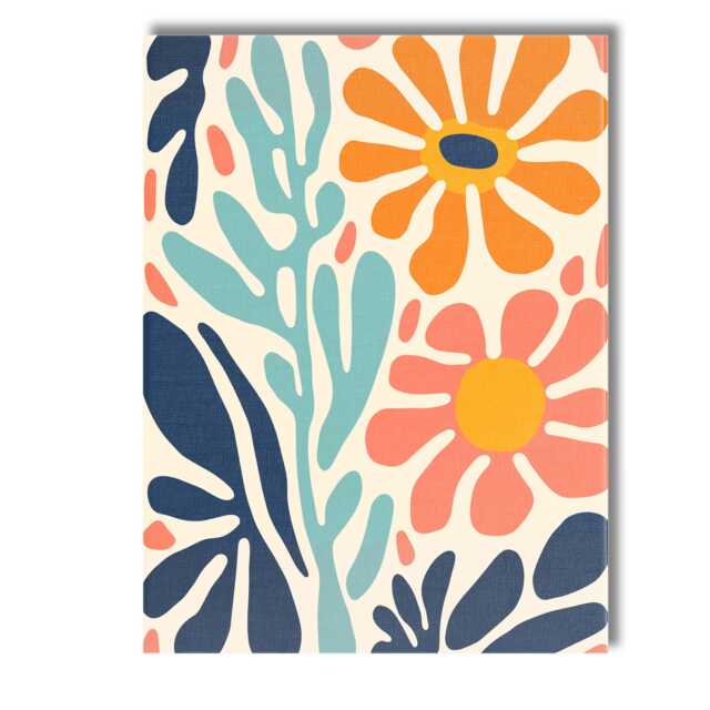 Abstract Coral & Orange Daisy Botanical Cutout Design Canvas Wall Art Print Decor Picture Ready To Hang - image 1