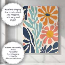 Abstract Coral & Orange Daisy Botanical Cutout Design Canvas Wall Art Print Decor Picture Ready To Hang - thumbnail 3