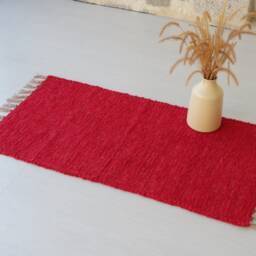 Small Handwoven Red Rug, Bathroom Bedroom Cotton Bohemian Decor, Kitchen Tapis Rouge, Roter Teppich, Gift For Her - thumbnail 2