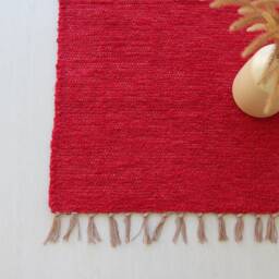 Small Handwoven Red Rug, Bathroom Bedroom Cotton Bohemian Decor, Kitchen Tapis Rouge, Roter Teppich, Gift For Her - thumbnail 3
