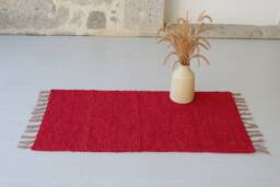Small Handwoven Red Rug, Bathroom Bedroom Cotton Bohemian Decor, Kitchen Tapis Rouge, Roter Teppich, Gift For Her