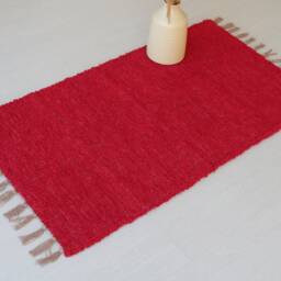 Small Handwoven Red Rug, Bathroom Bedroom Cotton Bohemian Decor, Kitchen Tapis Rouge, Roter Teppich, Gift For Her - thumbnail 4