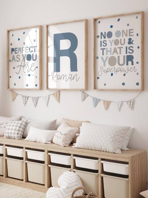 Set Of 3 Boys Bedroom Prints, Nursery Positive Playroom, Man Cave, Wall Art, Affirmation, Personalised - image 1