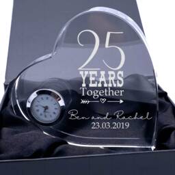 Engraved Heart Crystal Glass Clock Any Anniversary Gift 1st, 5Th, 10Th, 25Th, 30Th, 40Th, 50Th, 60Th - thumbnail 1