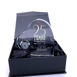 Engraved Heart Crystal Glass Clock Any Anniversary Gift 1st, 5Th, 10Th, 25Th, 30Th, 40Th, 50Th, 60Th - thumbnail 2