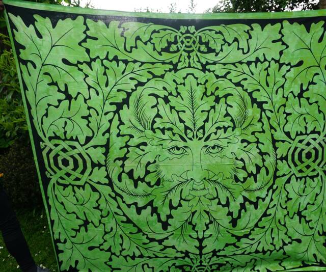 Green Man Tapestry, Double/King Size Wall Hanging, Bohemian Decor - image 1