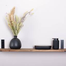 Acacia Wall Shelves, Kitchen Hanging Shelf, Dark Wood Bookcase, Black L Bracket - thumbnail 2