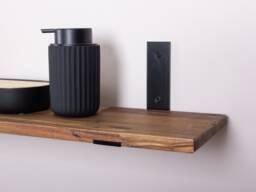 Acacia Wall Shelves, Kitchen Hanging Shelf, Dark Wood Bookcase, Black L Bracket - thumbnail 1