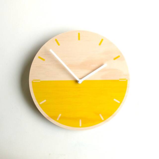 Yellow Wood Wall Clock Mid-Century Modern Silent Clock - image 1