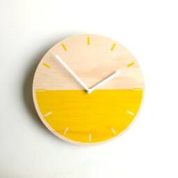 Yellow Wood Wall Clock Mid-Century Modern Silent Clock - thumbnail 1