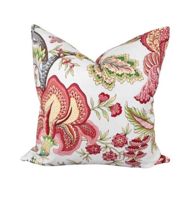 Robert Allen Jacobean Floral Pillow Cover Red Hot Pink, Designer Cushion Covers - image 1