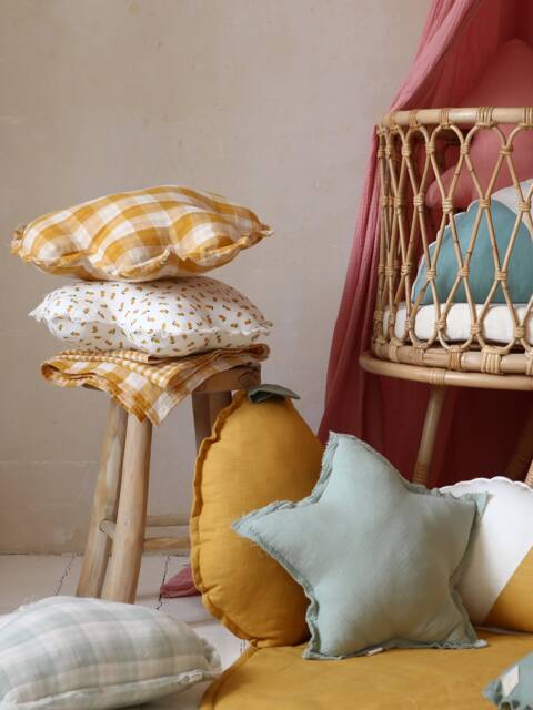 Lemon Print Cloud Pillow White Cotton Kids Room Decor - image 1