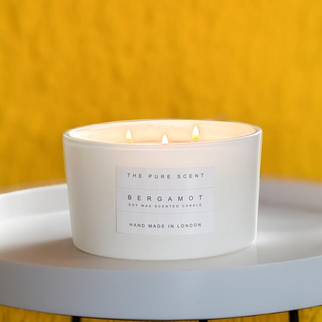 Bergamot Aromatherapy Soy Candle 3-Wick, Handmade in London - image 1