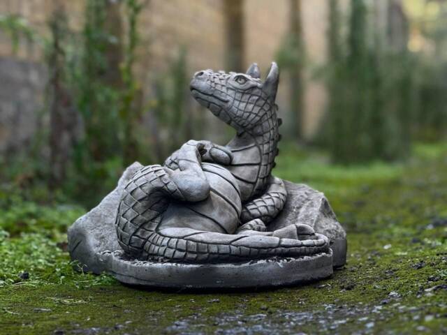 Stone Relaxing Dragon Sculpture Concrete Animal Decoration Cement Baby Statue Mythical Figure Laying Wings Decor Gift - image 1
