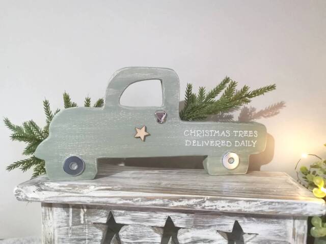 Christmas Decorations, Wooden Truck, Decor, Primitive Christmas, Home Styling Tray, Rustic - image 1