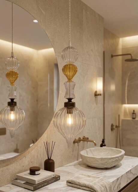 Handblown Glass Pendant Light - Smokey Grey & Yellow Decorative Ceiling Fixture - image 1