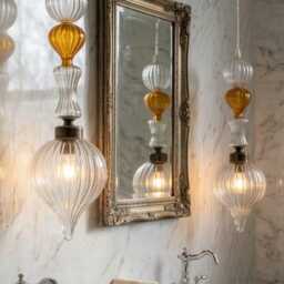 Handblown Glass Pendant Light - Smokey Grey & Yellow Decorative Ceiling Fixture - thumbnail 3