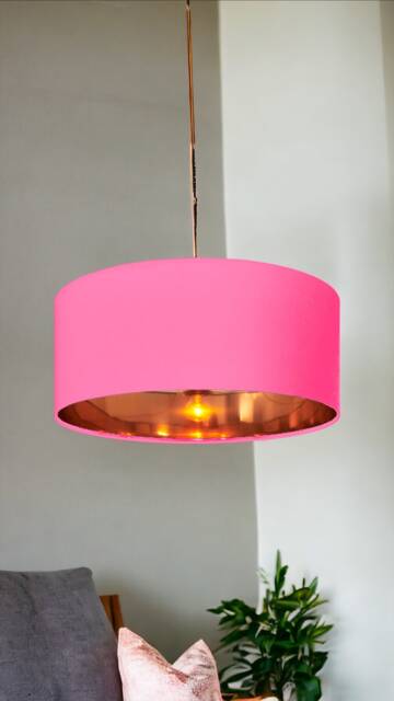 New High Quality Luxury Sugar Pink 28 Cotton Fabric Lamp Shade Pendant Light Drum Shape With Metallic Linings - image 1