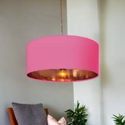 New High Quality Luxury Sugar Pink 28 Cotton Fabric Lamp Shade Pendant Light Drum Shape With Metallic Linings - thumbnail 2