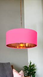 New High Quality Luxury Sugar Pink 28 Cotton Fabric Lamp Shade Pendant Light Drum Shape With Metallic Linings - thumbnail 1