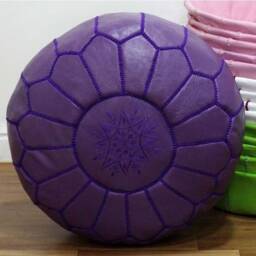 Premium Genuine Leather Moroccan Pouf Pouffe - Lavender - thumbnail 2