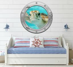 Large Turtle Sea Port Hole Silver Or Gold Porthole Round Gloss Cut Wall Sticker Decal Adhesive