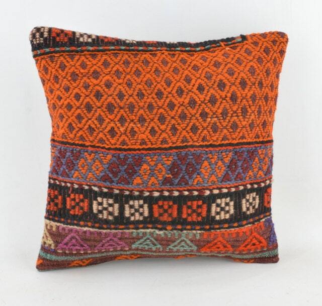 "Kilim Pillow, Wool Kilim Cousin From Anatolia, 40x40 cm, 16""x16" - image 1