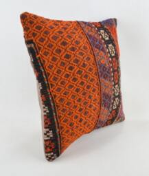 "Kilim Pillow, Wool Kilim Cousin From Anatolia, 40x40 cm, 16""x16" - thumbnail 2