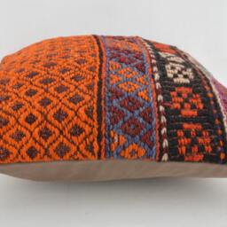 "Kilim Pillow, Wool Kilim Cousin From Anatolia, 40x40 cm, 16""x16" - thumbnail 3