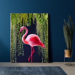 Flamingo Wall Art Print - Tropical Jungle, Exotic Bird On Navy - Unframed - thumbnail 1