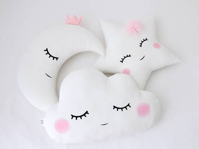 Baby Girl Pillows Set Cloud Star Moon Cushion White Nursery Decor Boho Kids Room Princess Newborn Gift Toddler Dreamy Canopy Twinkle Infant - image 1