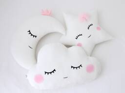 Baby Girl Pillows Set Cloud Star Moon Cushion White Nursery Decor Boho Kids Room Princess Newborn Gift Toddler Dreamy Canopy Twinkle Infant - thumbnail 1