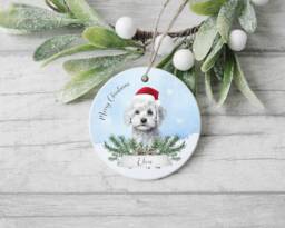 Personalised Dog Christmas Ornament, Custom Pet Portrait Bauble, Cavachon Decoration - thumbnail 1